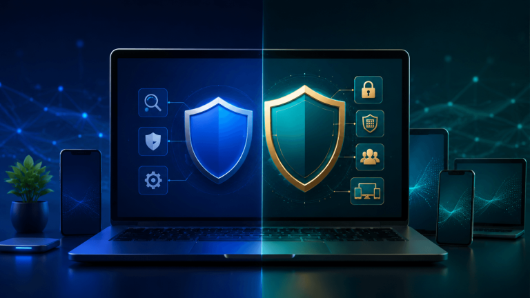 Free vs paid antivirus comparison on a secure computer screen