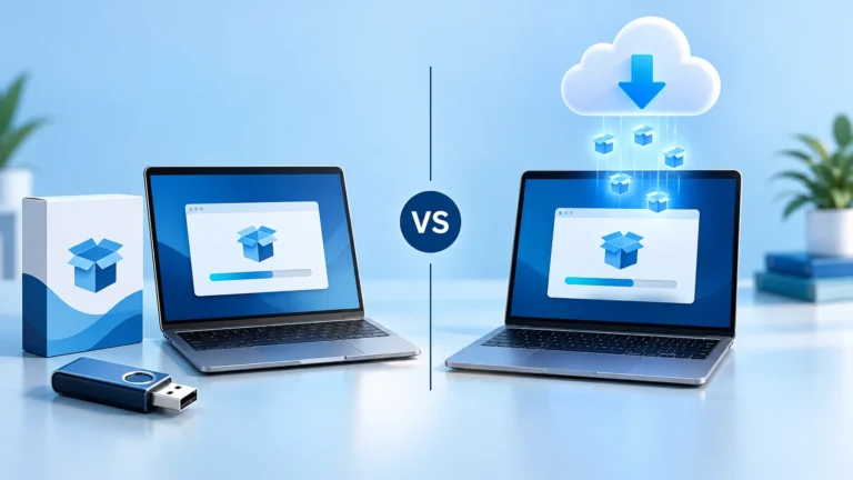 Offline vs online installer comparison with a USB package and cloud download